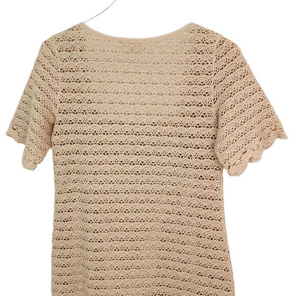 SEZANE Cassey Mini Dress Size XS Cotton Crochet Fancy Knit Button Front Cream - Picture 8 of 15